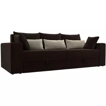 Диван прямой Майами (основа микровельвет коричневый, подушки микровельвет КОР/беж/кор) Лига Диванов 114682