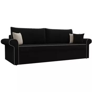Диван прямой Милфорд (велюр черный, кант велюр бежевый, подушки велюр ЧЕРН/беж/черн) Лига Диванов 107670