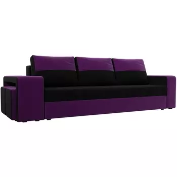 Диван прямой Модена с двумя пуфами левый (основа микровельвет черный, компаньон микровельвет фиолетовый) Лига Диванов 100197
