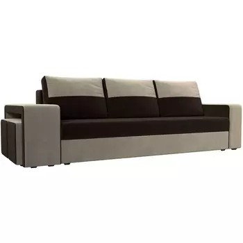 Диван прямой Модена с двумя пуфами левый (основа микровельвет коричневый, компаньон микровельвет бежевый) Лига Диванов 100195