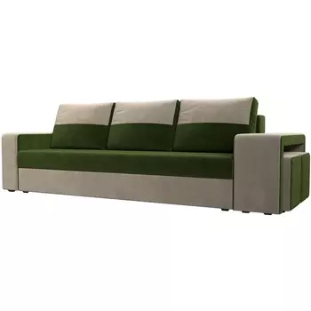 Диван прямой Модена с двумя пуфами правый (основа микровельвет зеленый, компаньон микровельвет бежевый) Лига Диванов 100194L