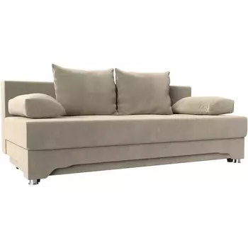 Диван прямой Ник-2 (микровельвет бежевый, подушки микровельвет БЕЖ/беж) Лига Диванов 28000