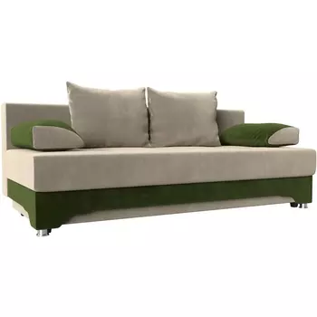 Диван прямой Ник-2 (основа микровельвет бежевый, компаньон микровельвет зеленый) Лига Диванов 112143