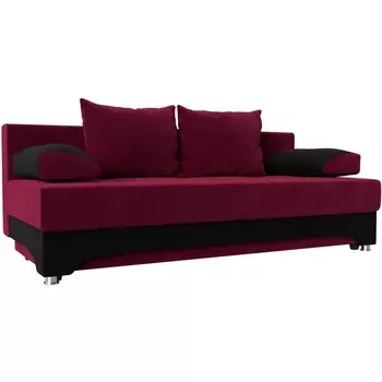 Диван прямой Ник-2 (основа микровельвет бордовый, компаньон микровельвет черный) Лига Диванов 28006