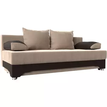 Диван прямой Ник-2 (основа велюр бежевый, компаньон экокожа коричневая) Лига Диванов 112135