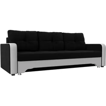 Диван прямой Ник-3 (основа микровельвет черный, компаньон экокожа белая) Лига Диванов 112192