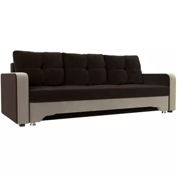 Диван прямой Ник-3 (основа микровельвет коричневый, компаньон микровельвет бежевый) Лига Диванов 27919