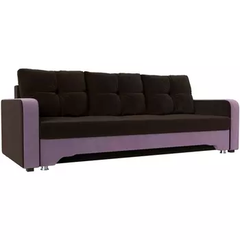 Диван прямой Ник-3 (основа микровельвет коричневый, компаньон микровельвет сиреневый) Лига Диванов 112181