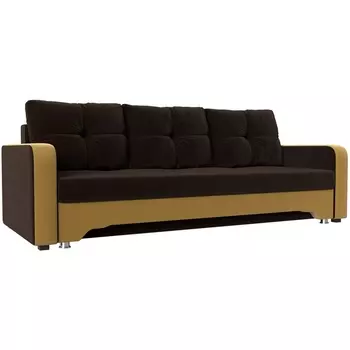 Диван прямой Ник-3 (основа микровельвет коричневый, компаньон микровельвет желтый) Лига Диванов 112179