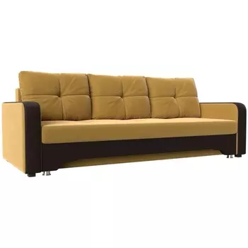 Диван прямой Ник-3 (основа микровельвет желтый, компаньон экокожа коричневая) Лига Диванов 112186