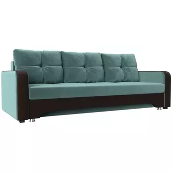 Диван прямой Ник-3 (основа Велюр Бирюзовый, компаньон экокожа коричневая) Лига Диванов 112194