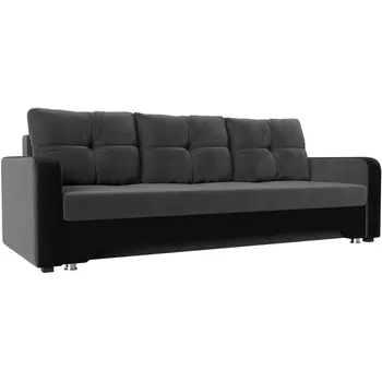 Диван прямой Ник-3 (основа велюр серый, компаньон экокожа черная) Лига Диванов 112198