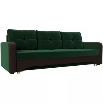 Диван прямой Ник-3 (основа велюр зеленый, компаньон экокожа коричневая) Лига Диванов 112196