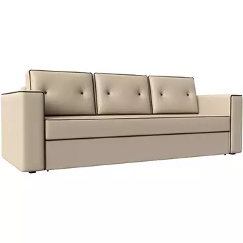 Диван прямой Принстон (экокожа бежевая, кант экокожа коричневая) Лига Диванов 100103