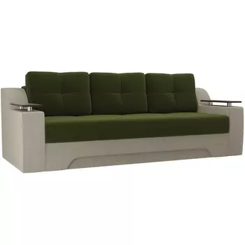 Диван прямой Сенатор (основа микровельвет зеленый, компаньон микровельвет бежевый) Лига Диванов 102754