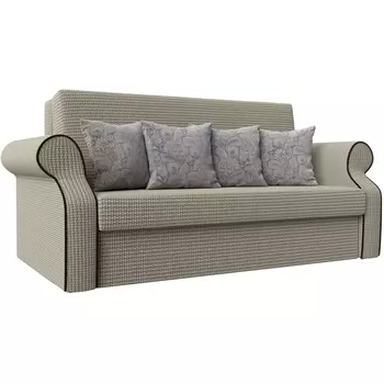 Диван прямой Софт (рогожка Корфу 02, кант микровельвет коричневый, подушки велюр цветы) Лига Диванов 105327