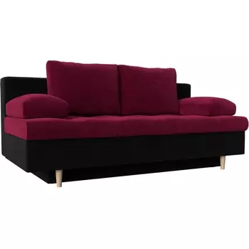 Диван прямой Спенсер (основа микровельвет бордовый, компаньон микровельвет черный) Лига Диванов 110903