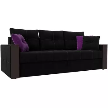 Диван прямой Валенсия (микровельвет черный, подушки микровельвет черный и фиолетовый) Лига Диванов 31434