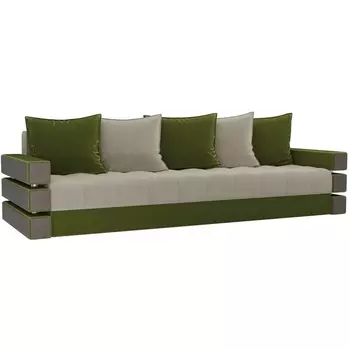 Диван прямой Венеция (основа микровельвет бежевый, компаньон микровельвет зеленый) Лига Диванов 108411