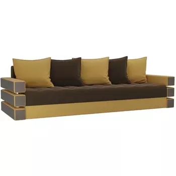 Диван прямой Венеция (основа микровельвет коричневый, компаньон микровельвет желтый) Лига Диванов 108421