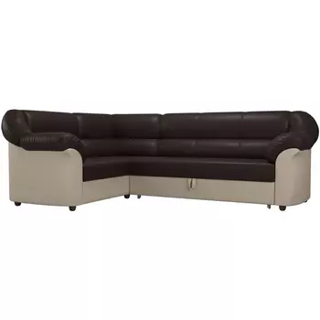 Диван угловой Карнелла левый (основа экокожа коричневая, компаньон экокожа бежевая) Лига Диванов 29435L