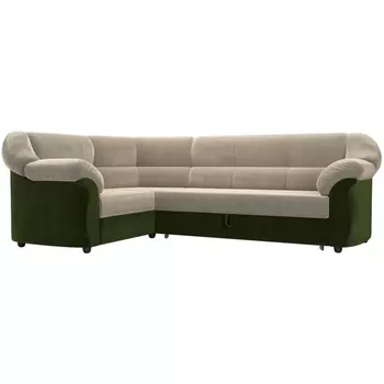 Диван угловой Карнелла левый (основа микровельвет бежевый, компаньон микровельвет зеленый) Лига Диванов 109559L