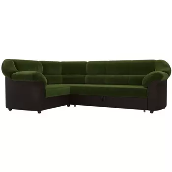 Диван угловой Карнелла левый (основа микровельвет зеленый, компаньон экокожа коричневая) Лига Диванов 109561L