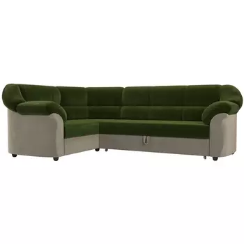 Диван угловой Карнелла левый (основа микровельвет зеленый, компаньон микровельвет бежевый) Лига Диванов 109560L