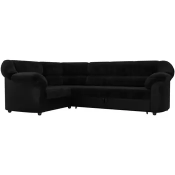 Диван угловой Карнелла левый (основа велюр черный, компаньон экокожа черная) Лига Диванов 29427L