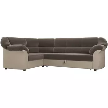 Диван угловой Карнелла левый (основа велюр коричневый, компаньон экокожа бежевая) Лига Диванов 29423L