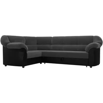 Диван угловой Карнелла левый (основа велюр серый, компаньон экокожа черная) Лига Диванов 105901L