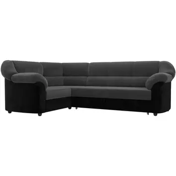 Диван угловой Карнелла левый (основа велюр серый, компаньон велюр черный) Лига Диванов 109575L