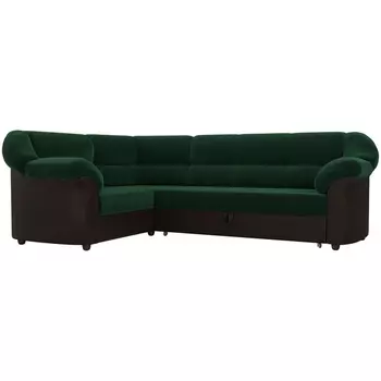 Диван угловой Карнелла левый (основа велюр зеленый, компаньон экокожа коричневая) Лига Диванов 105900L