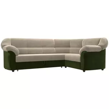 Диван угловой Карнелла правый (основа микровельвет бежевый, компаньон микровельвет зеленый) Лига Диванов 109559