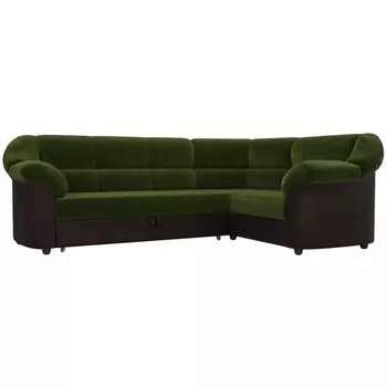 Диван угловой Карнелла правый (основа микровельвет зеленый, компаньон экокожа коричневая) Лига Диванов 109561