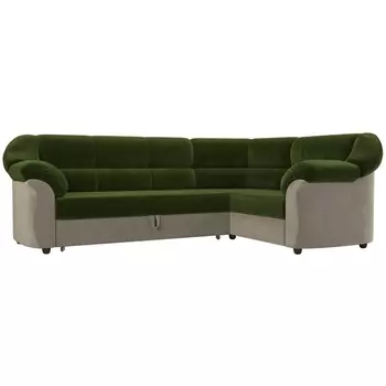 Диван угловой Карнелла правый (основа микровельвет зеленый, компаньон микровельвет бежевый) Лига Диванов 109560