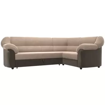 Диван угловой Карнелла правый (основа велюр бежевый, компаньон велюр коричневый) Лига Диванов 105898