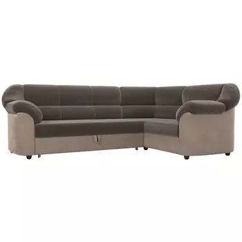 Диван угловой Карнелла правый (основа велюр коричневый, компаньон велюр бежевый) Лига Диванов 29422