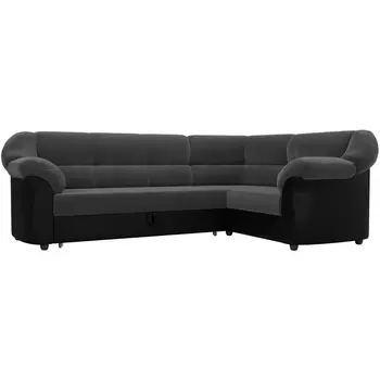 Диван угловой Карнелла правый (основа велюр серый, компаньон экокожа черная) Лига Диванов 105901