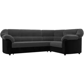 Диван угловой Карнелла правый (основа велюр серый, компаньон велюр черный) Лига Диванов 109575