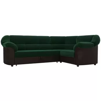 Диван угловой Карнелла правый (основа велюр зеленый, компаньон экокожа коричневая) Лига Диванов 105900