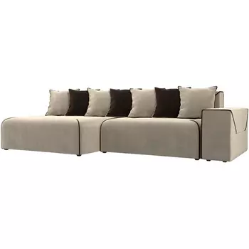 Диван угловой Кёльн левый (основа микровельвет бежевый, кант микровельвет коричневый, подушки микровельвет БЕЖ/КОР) Лига Диванов 105080L