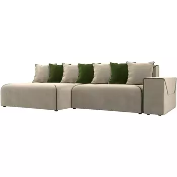 Диван угловой Кёльн левый (основа микровельвет бежевый, кант микровельвет зеленый, подушки микровельвет БЕЖ/ЗЕЛ) Лига Диванов 105079L