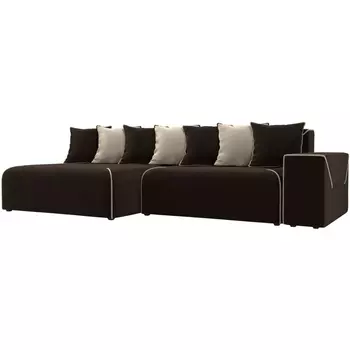 Диван угловой Кёльн левый (основа микровельвет коричневый, кант микровельвет бежевый, подушки микровельвет КОР/БЕЖ) Лига Диванов 105082L