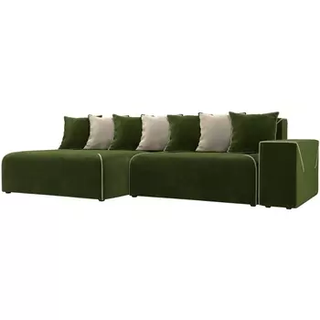 Диван угловой Кёльн левый (основа микровельвет зеленый, кант микровельвет бежевый, подушки микровельвет ЗЕЛ/БЕЖ) Лига Диванов 105081L