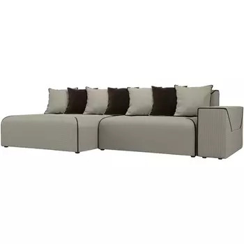 Диван угловой Кёльн левый (основа рогожка Корфу 02, кант микровельвет коричневый, подушки рогожка К-02/ микровельет БЕЖ) Лига Диванов 105093L