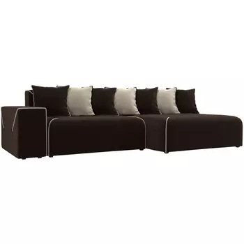 Диван угловой Кёльн праввый (основа микровельвет коричневый, кант микровельвет бежевый, подушки микровельвет КОР/БЕЖ) Лига Диванов 105082