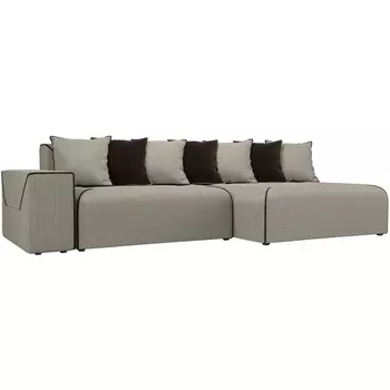 Диван угловой Кёльн праввый (основа рогожка Корфу 02, кант микровельвет коричневый, подушки рогожка К-02/ микровельет БЕЖ) Лига Диванов 105093