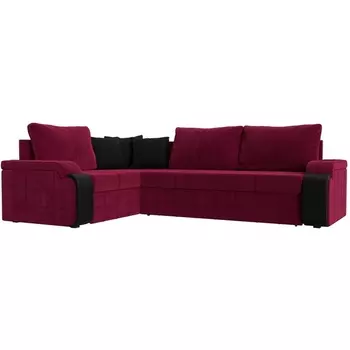 Диван угловой Николь левый (микровельвет бордовый, вставка экокожа черная, подушки микровельвет БОР/черн) Лига Диванов 113273L