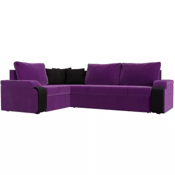 Диван угловой Николь левый (микровельвет фиолетовый, вставка экокожа черная, подушки микровельвет ФИО/черн) Лига Диванов 29380L